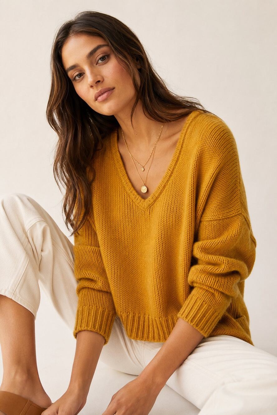 Madewell Mustard Wool Alpaca Blend V-Neck Cropped Oversized Balloon Sweater S